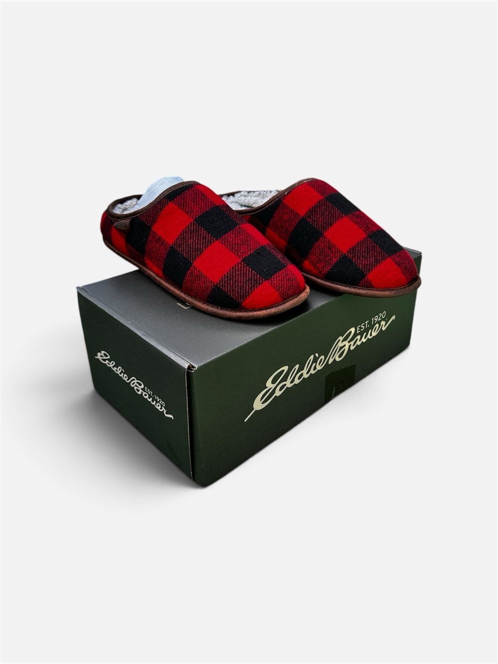 Eddie Bauer Red and Black Buffalo Plaid Slip-On Slippers